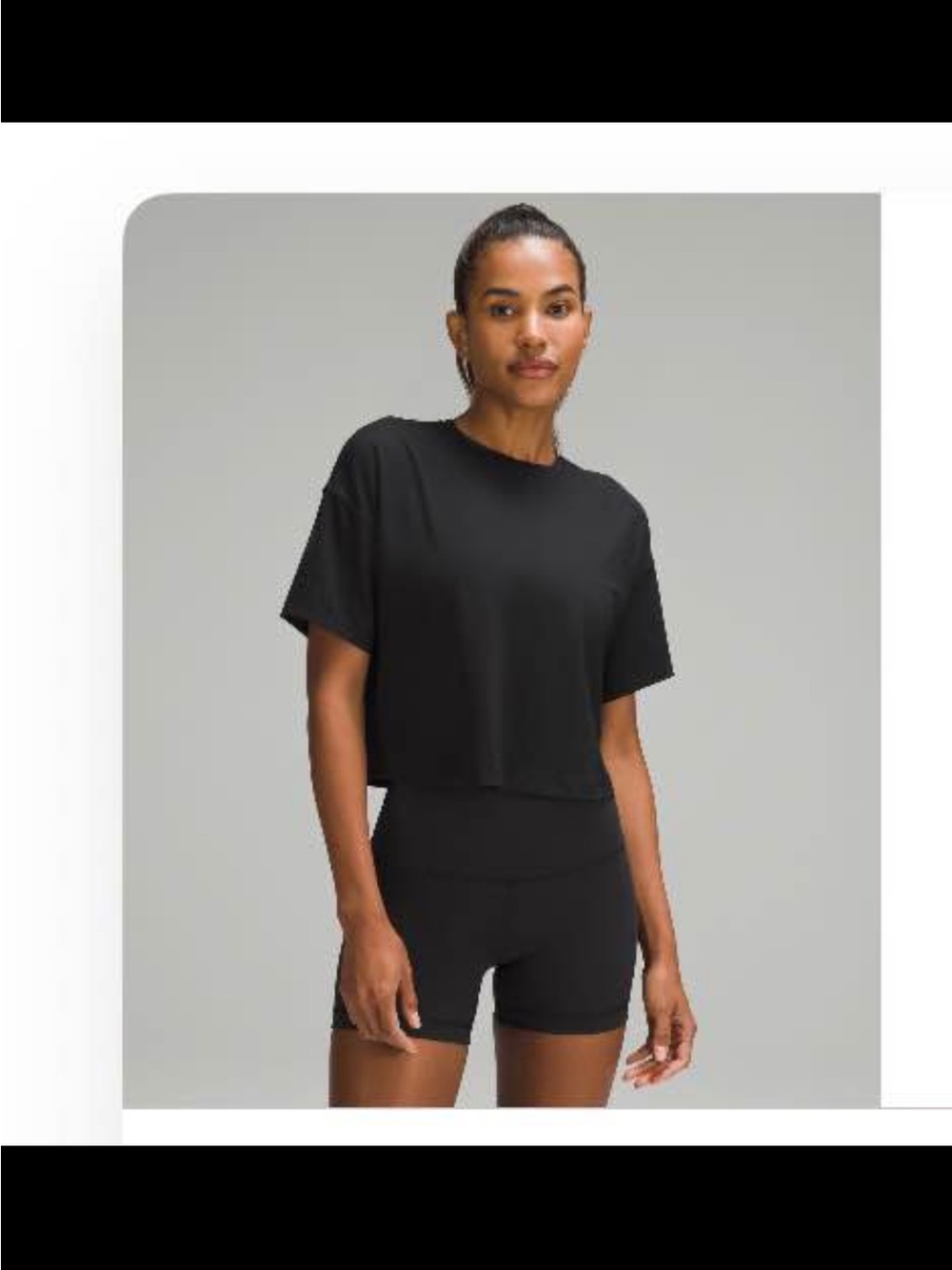 lululemon athletica Black Cropped Short Sleeve Tee